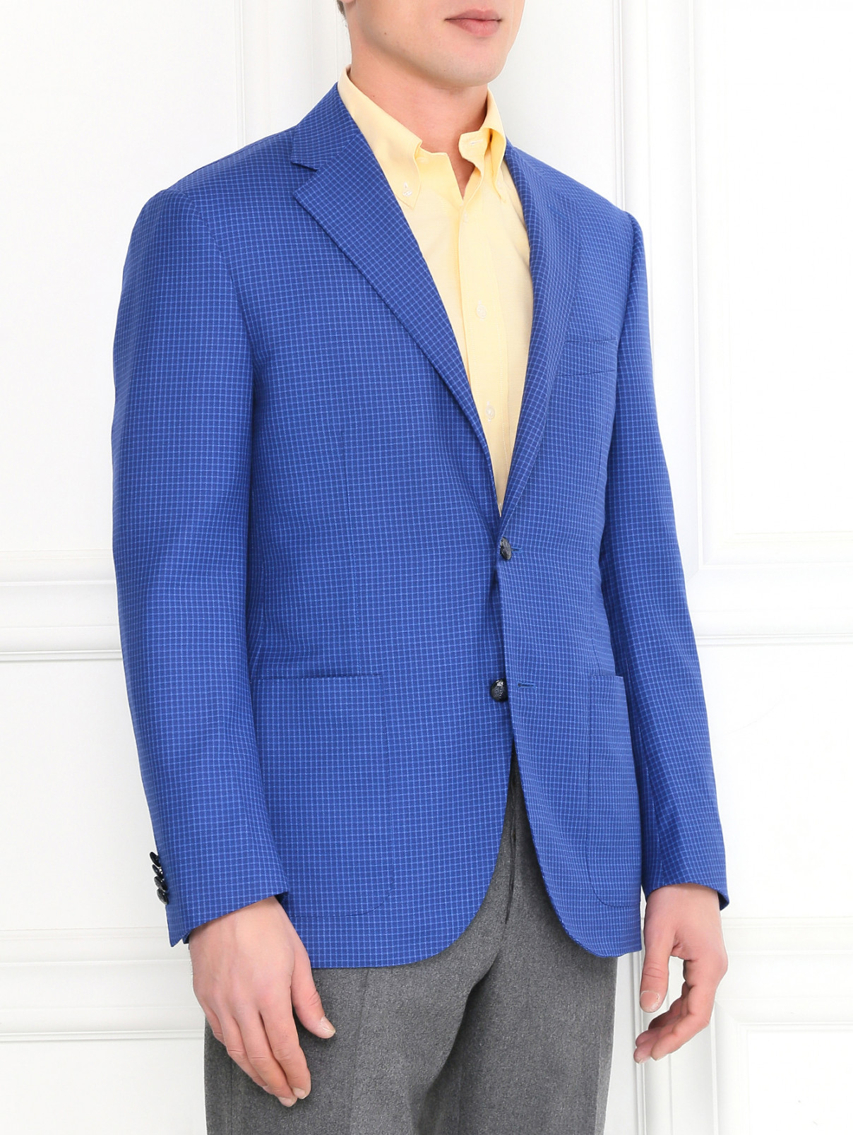Пиджак из шерсти с узором "клетка" Corneliani  –  Модель Верх-Низ  – Цвет:  Синий