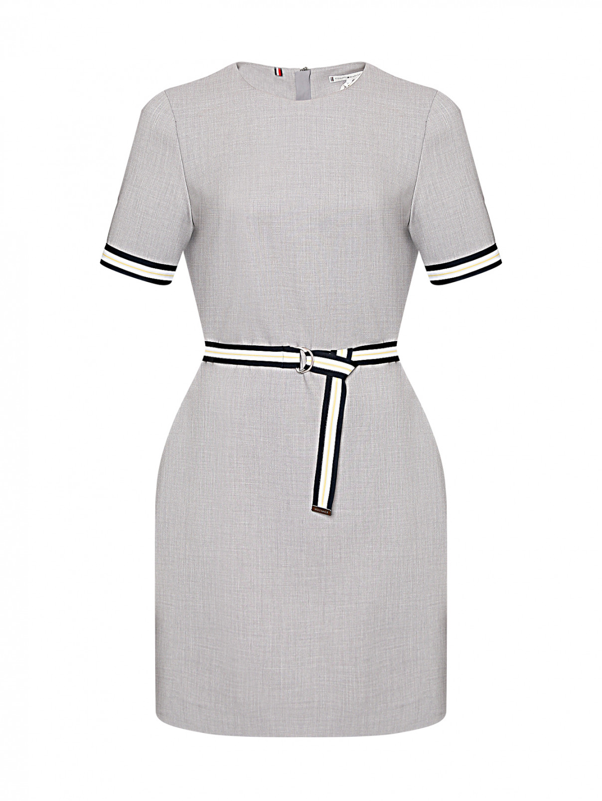 Платье с контрастной отделкой и поясом Tommy Hilfiger  –  Общий вид  – Цвет:  Серый