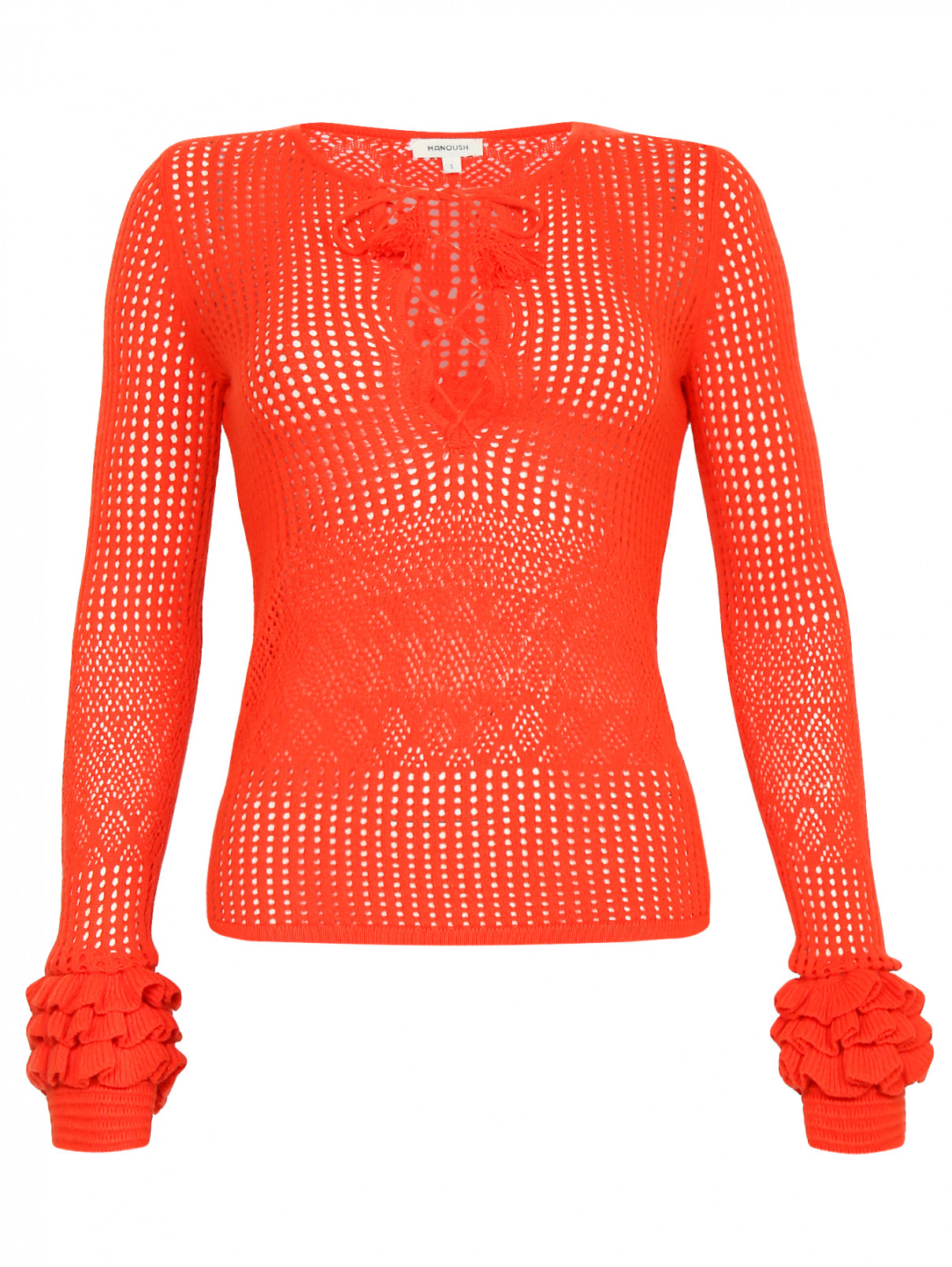 Джемпер из смешанного хлопка фактурной вязки Manoush  –  Общий вид  – Цвет:  Красный
