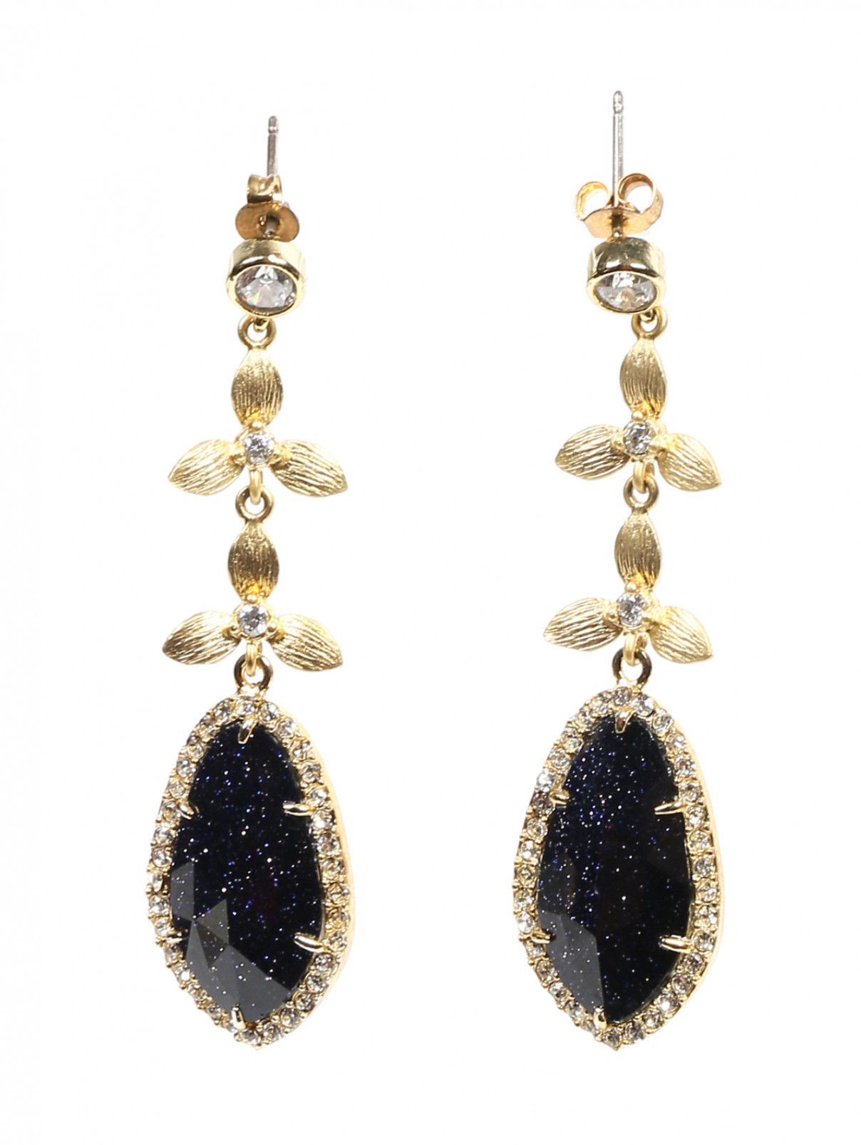 Серьги с камнем декорированные кристаллами Boonpa  –  Общий вид  – Цвет:  Золотой
