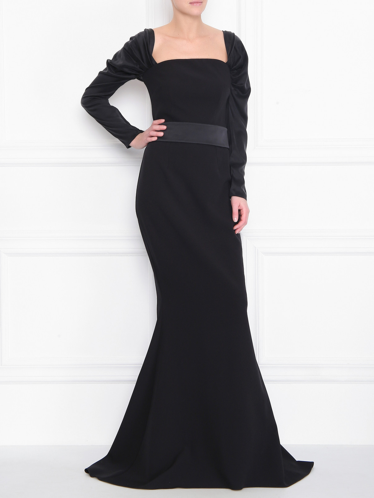 Платье-макси с поясом Safiyaa  –  МодельОбщийВид  – Цвет:  Черный