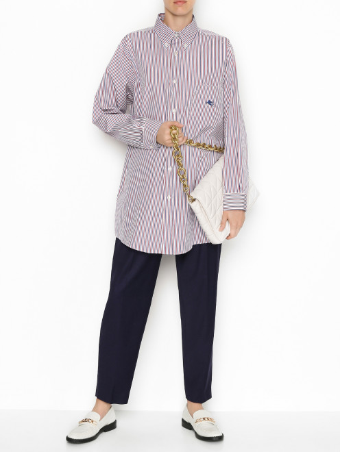 Удлиненная рубашка из хлопка с узором "полоска" Etro - МодельОбщийВид