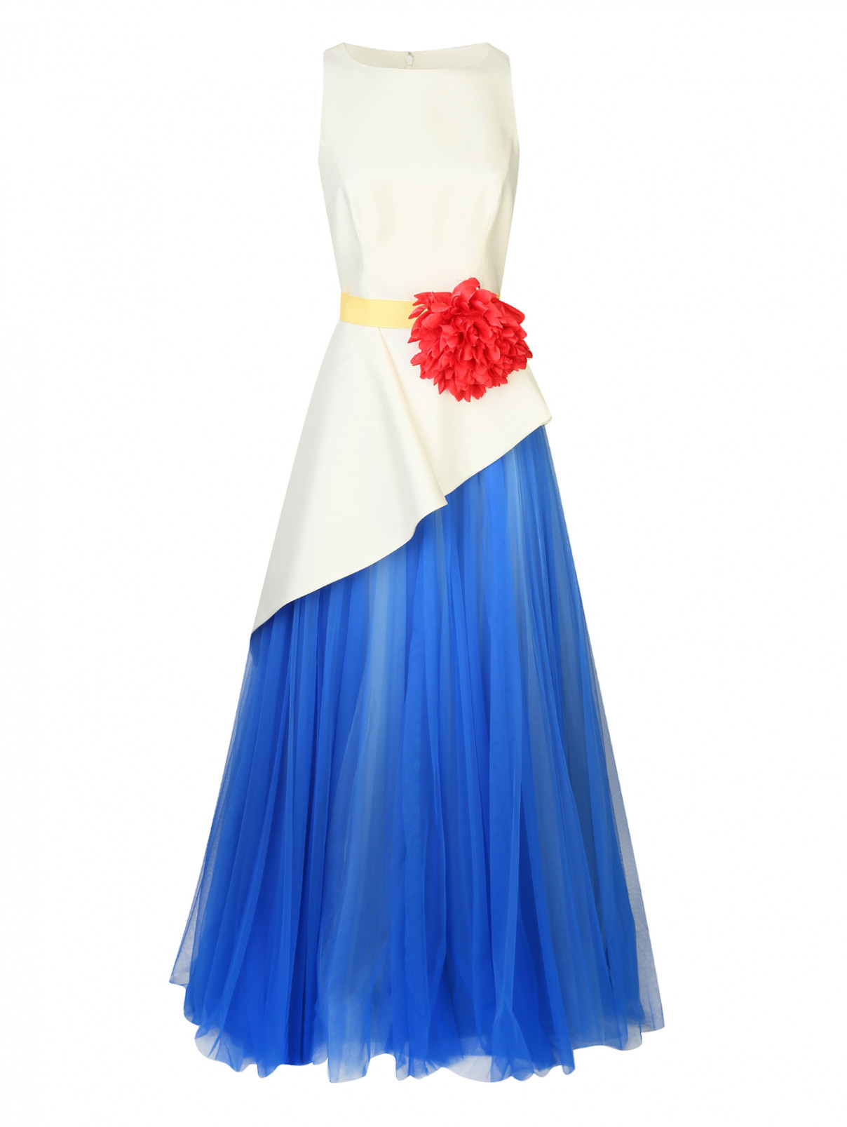 Платье-макси с  пышной юбкой из сетки Carolina Herrera  –  Общий вид  – Цвет:  Синий