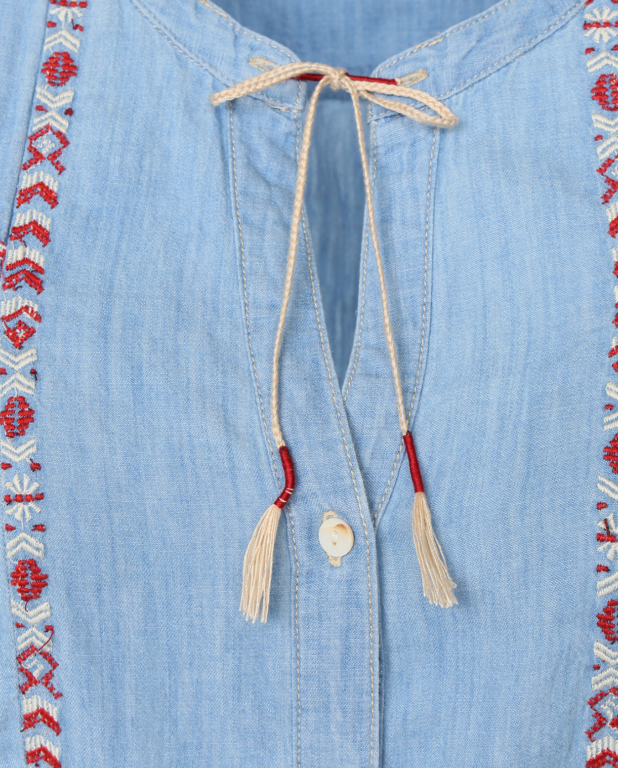 Блуза из льна с вышивкой MKT Studio  –  Деталь  – Цвет:  Синий