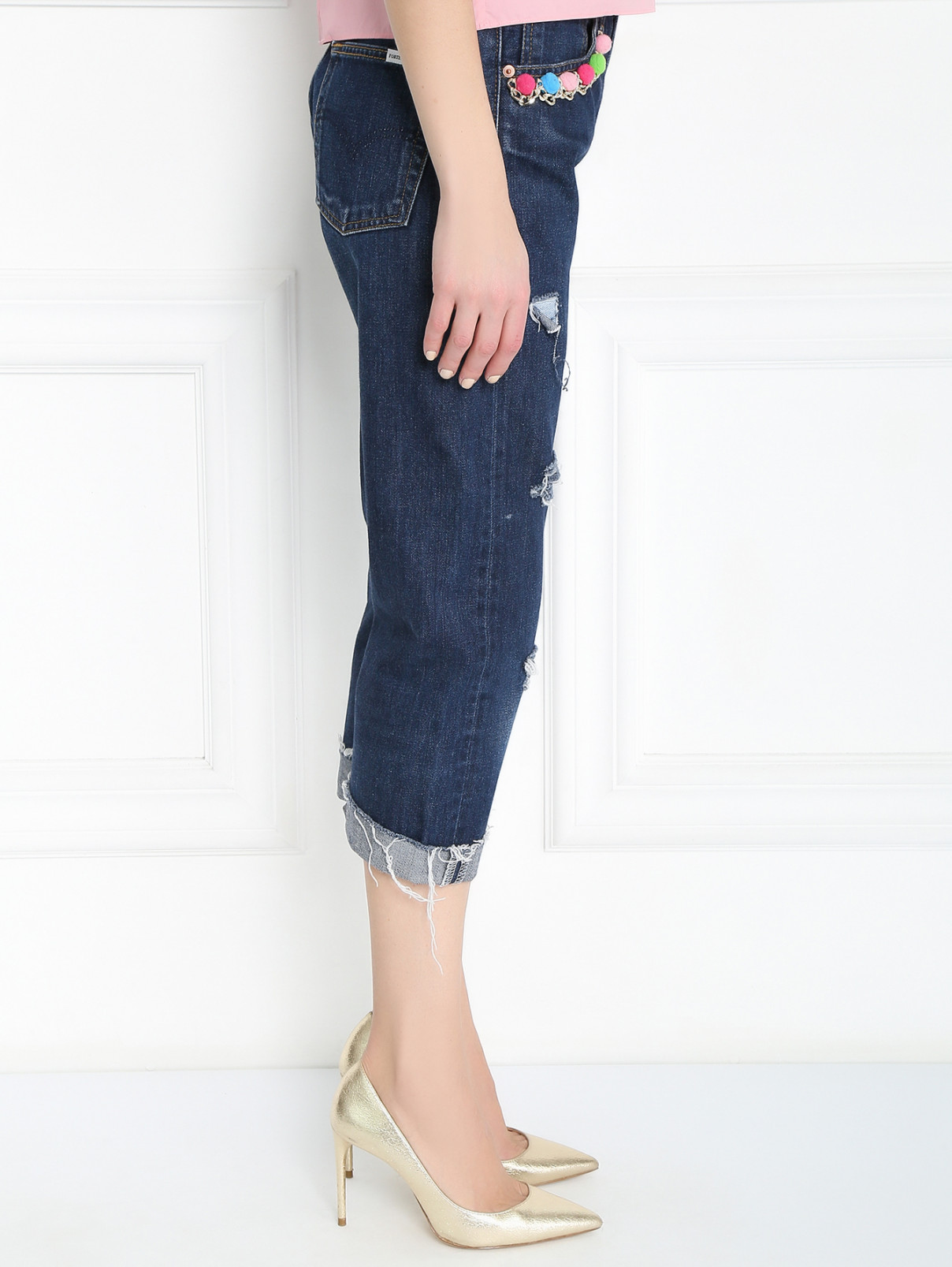 Укороченные джинсы с декоративной отделкой Forte Dei Marmi Couture  –  МодельВерхНиз2  – Цвет:  Синий