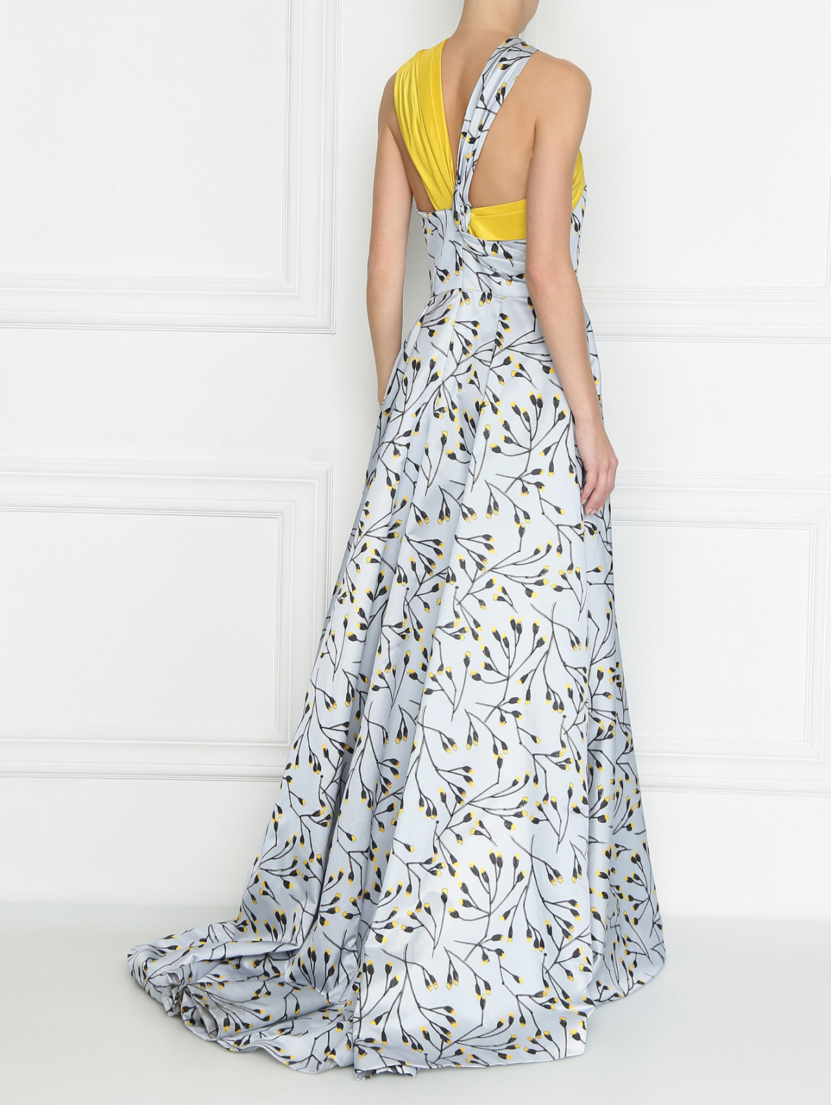 Платье из атласа с принтом и ассиметричным лифом Carolina Herrera  –  МодельВерхНиз1  – Цвет:  Синий