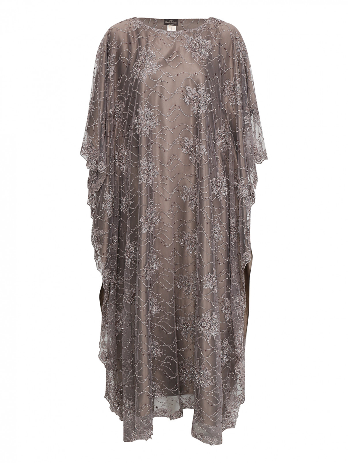 платье-макси  из сетки с вышивкой бисером Daniela de Souza  –  Общий вид  – Цвет:  Серый