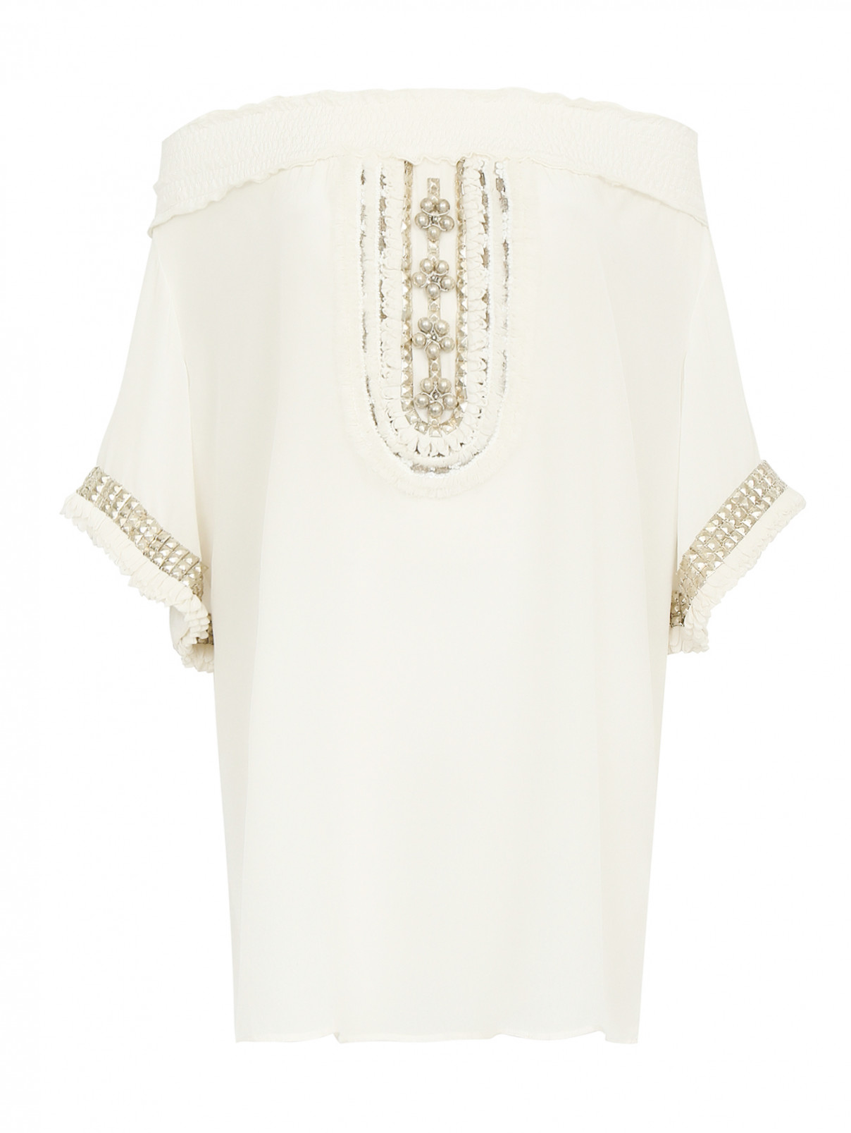 Блуза из шелка с металлической фурнитурой Maurizio Pecoraro  –  Общий вид  – Цвет:  Белый