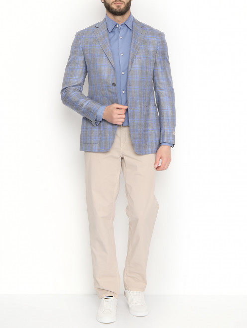 Пиджак из шерсти шелка и льна с карманами Canali - МодельОбщийВид