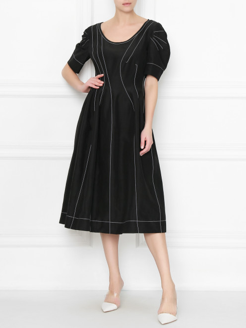 Платье из смесевой вискозы с контрастной строчкой Marni - МодельОбщийВид