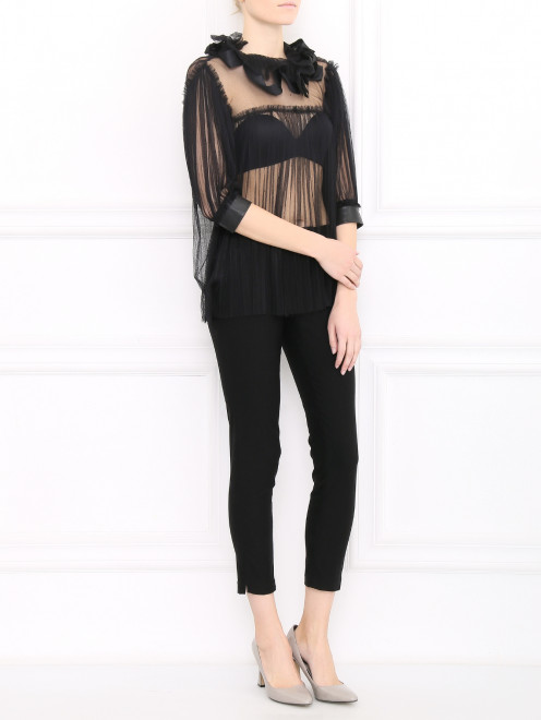 Блуза из шелка с кожаными вставками  Mariella Burani - Модель Общий вид