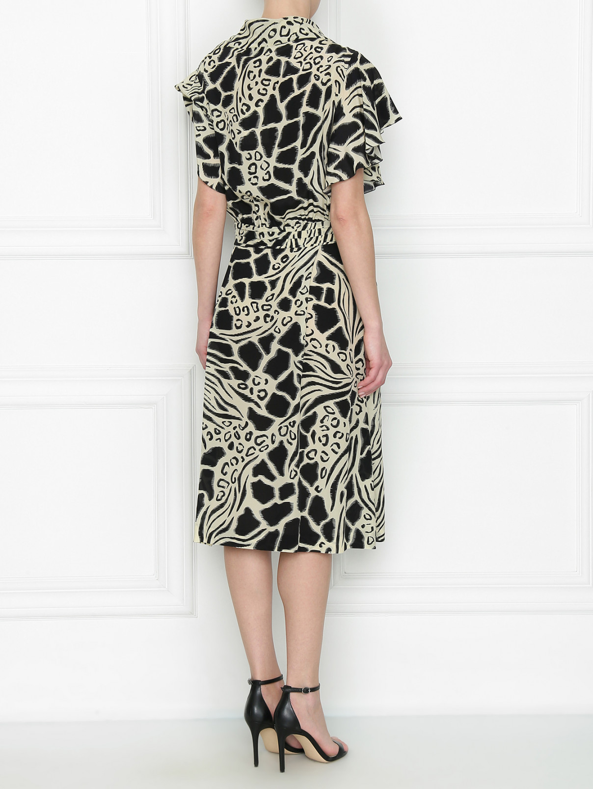 Платье из шелка с принтом и драпировкой Alberta Ferretti  –  МодельВерхНиз1  – Цвет:  Черный