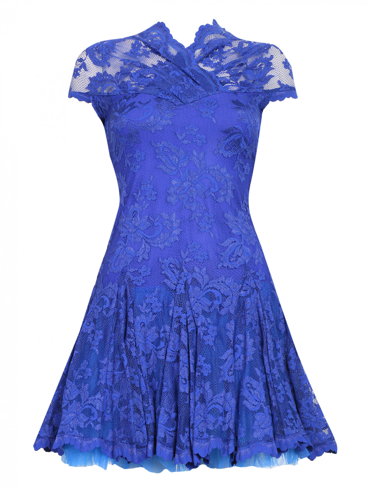 Платье из кружевного полотна с пышной юбкой Olvi's  –  Общий вид  – Цвет:  Синий
