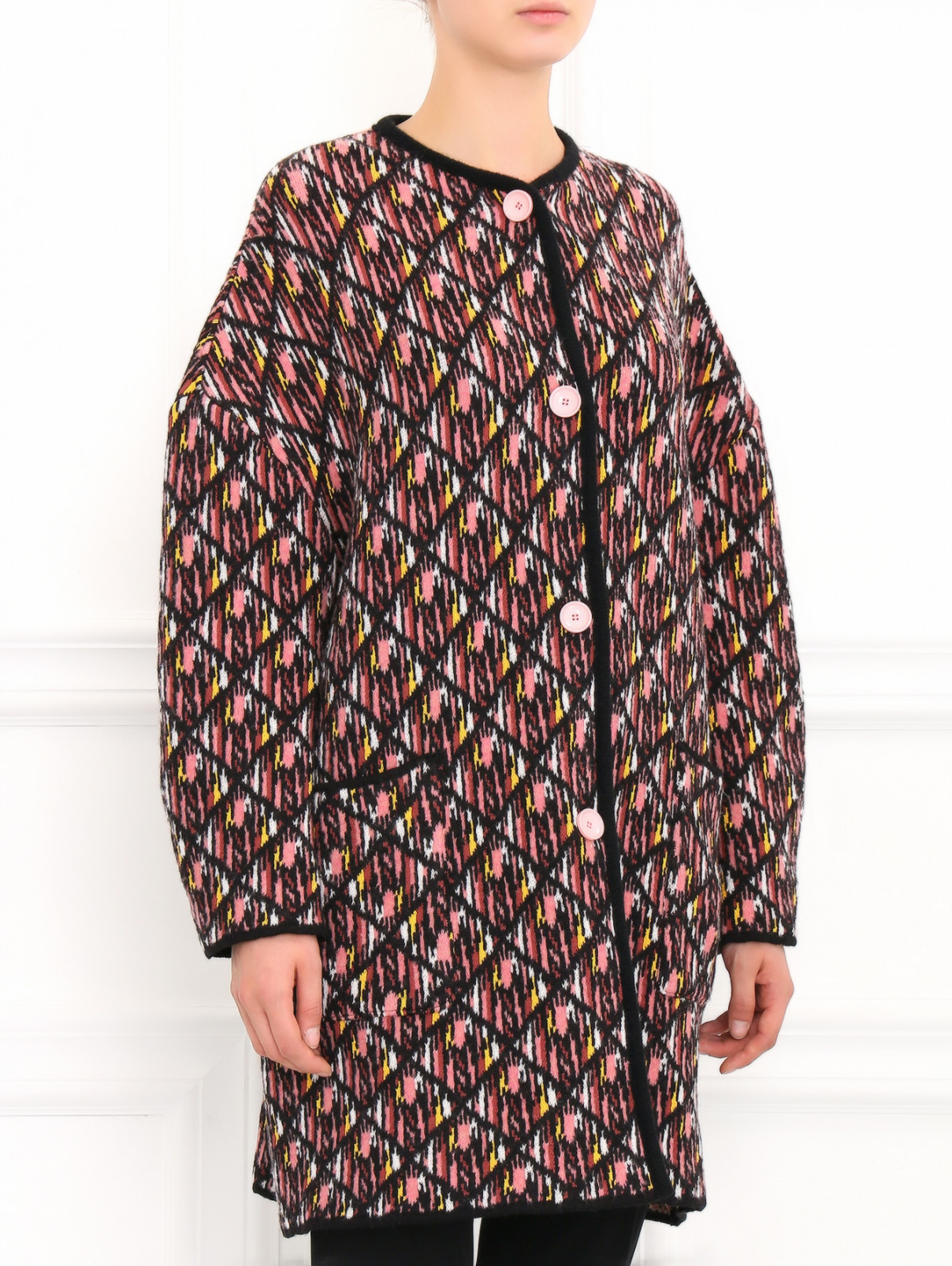 Пальто из смешанной шерсти с накладными карманами Lil pour l'Autre  –  Модель Верх-Низ  – Цвет:  Узор