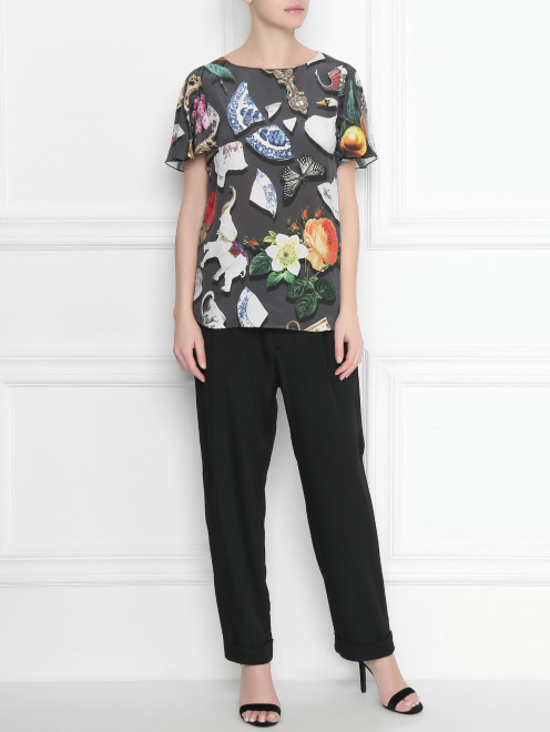 Блуза из вискозы и шелка с цветочным узором Moschino Boutique - МодельОбщийВид