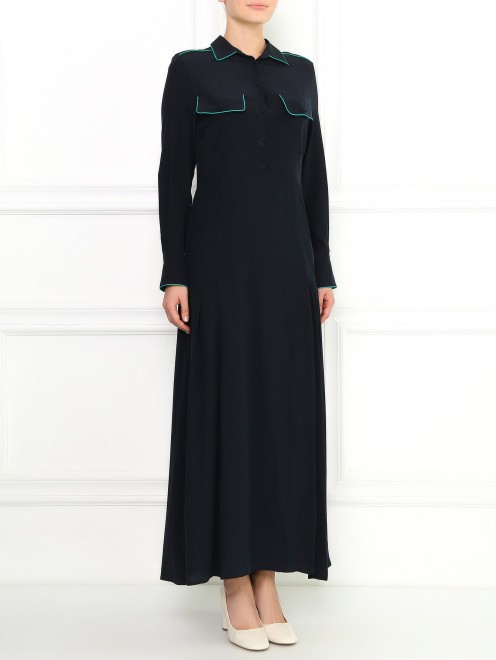 Шелковое макси платье-рубашка с разрезом Aquilano Rimondi - Модель Общий вид