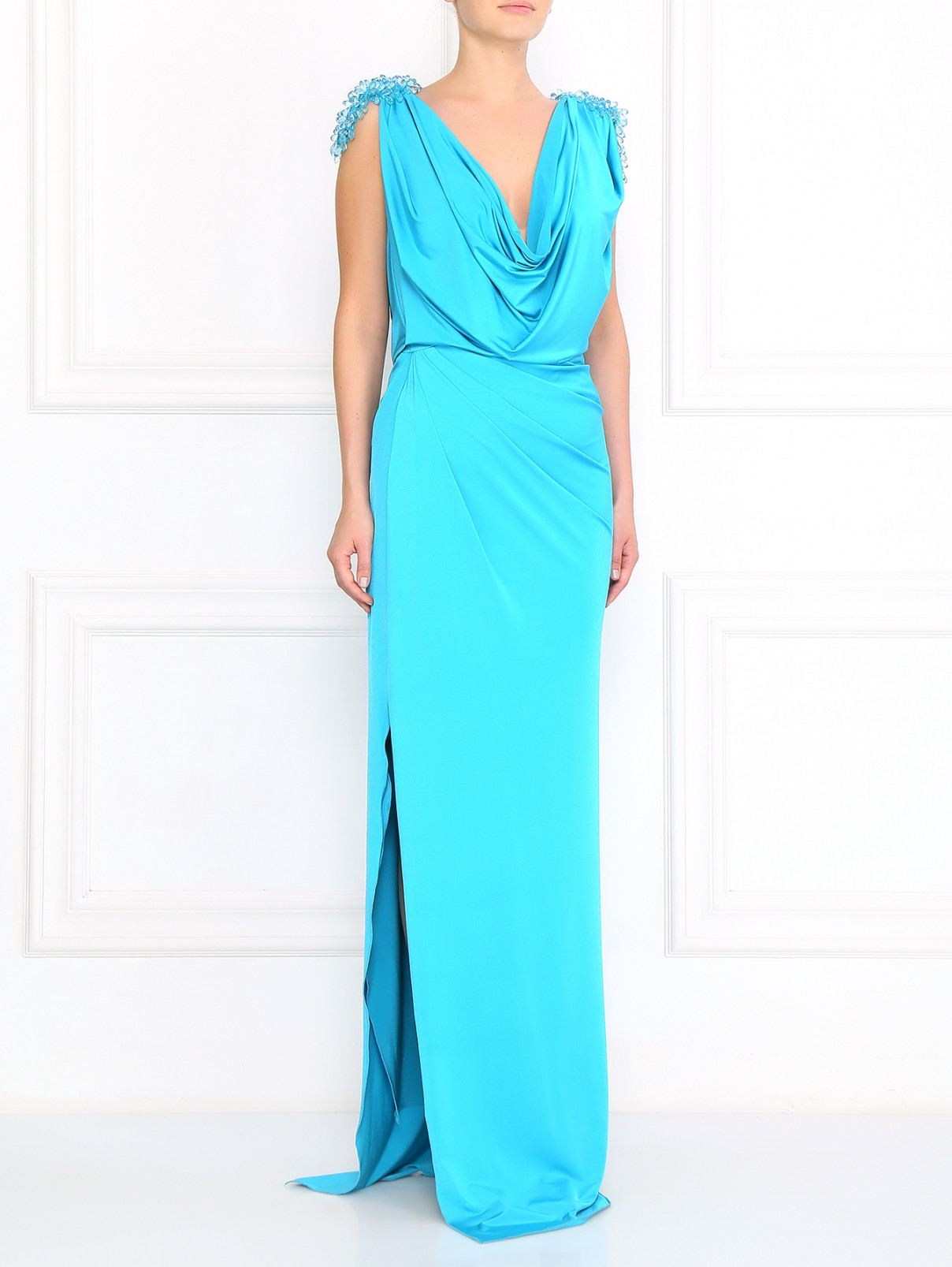 Платье-макси декорированное камнями VELOUDAKIS  –  Модель Общий вид  – Цвет:  Синий