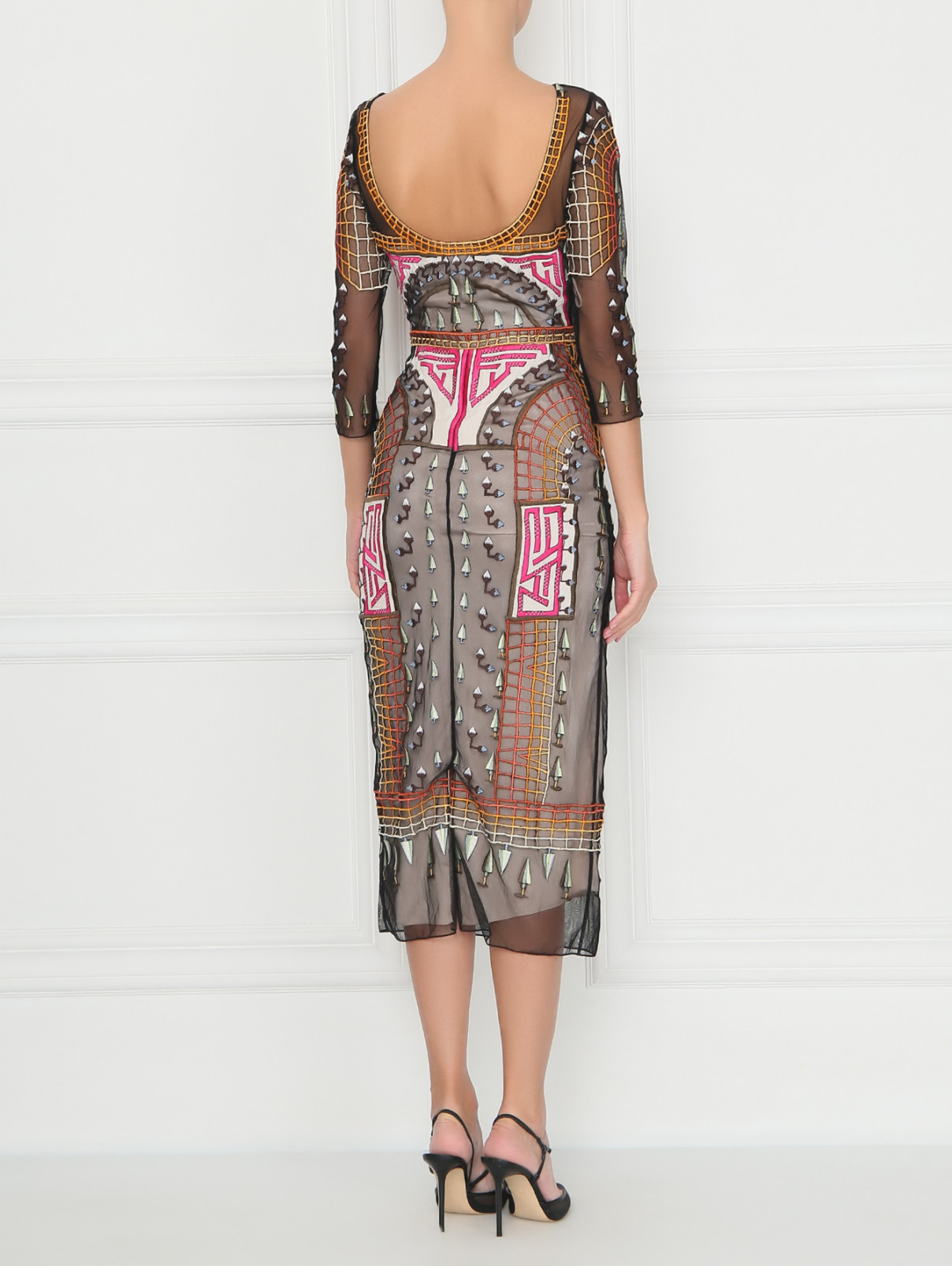 Платье из сетки с вышивкой Temperley London  –  МодельВерхНиз1  – Цвет:  Черный