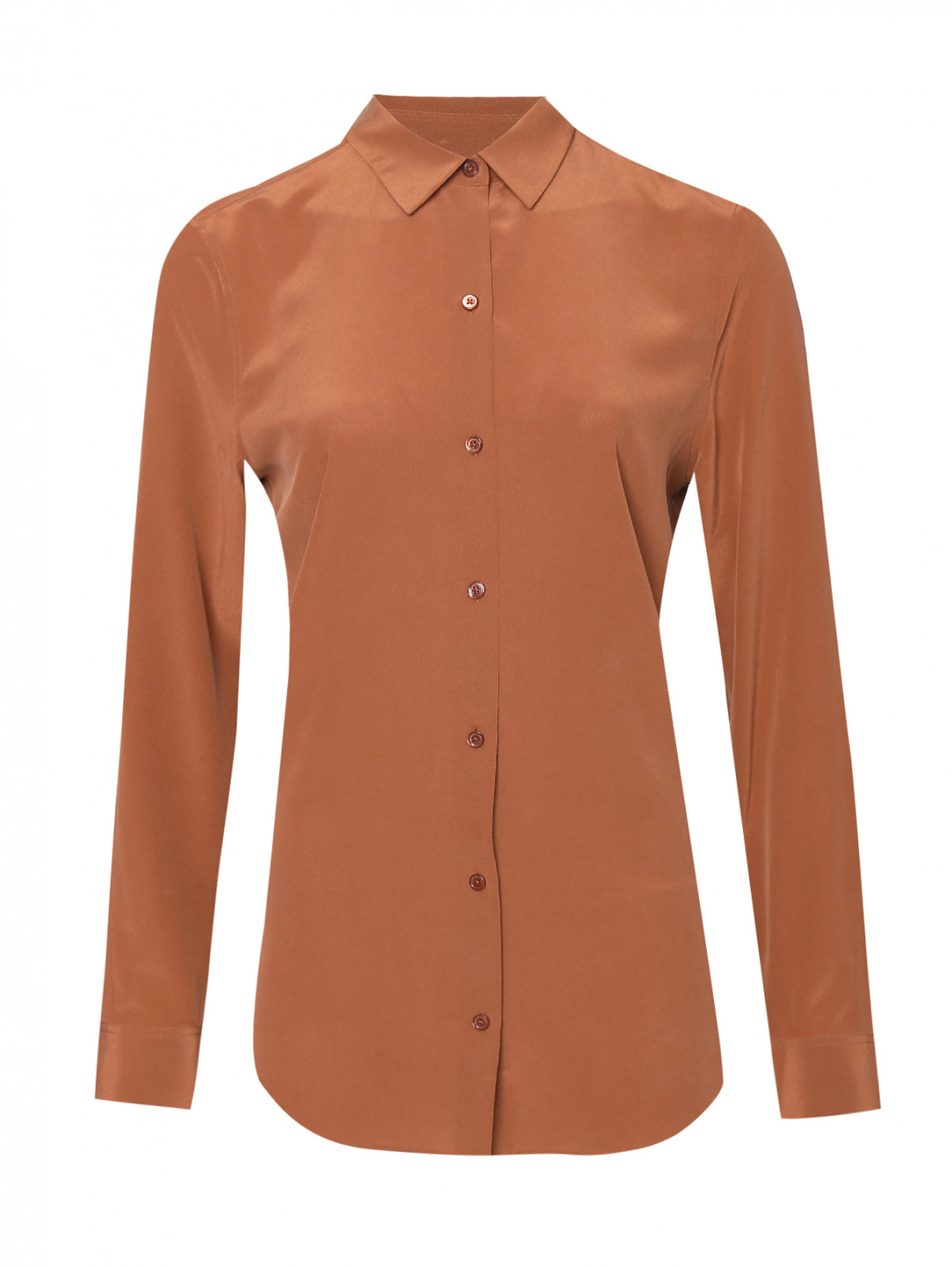 Блуза из шелка однотонная Equipment  –  Общий вид  – Цвет:  Коричневый