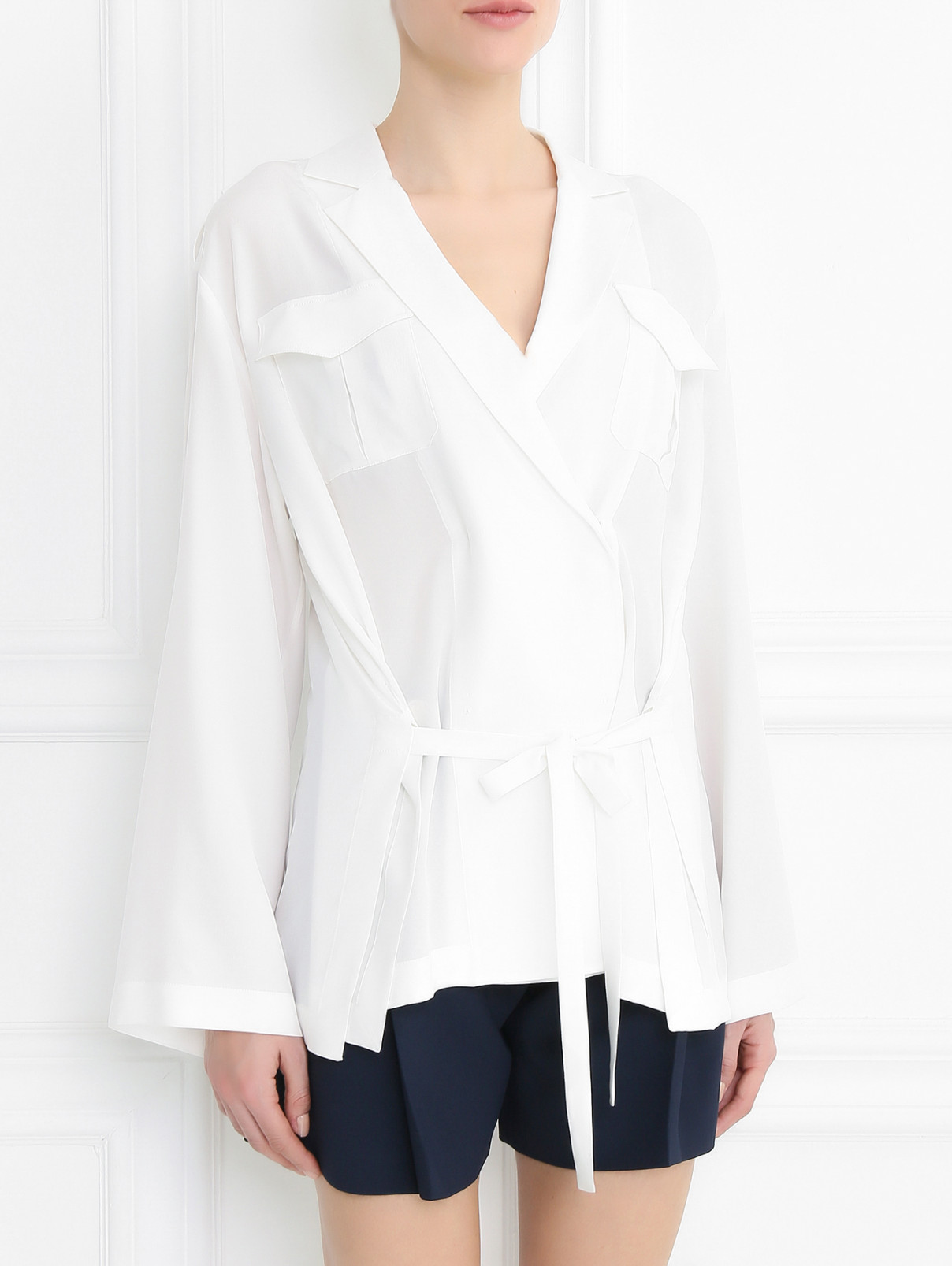 Шелковая блуза с запахом Alberta Ferretti  –  Модель Верх-Низ  – Цвет:  Белый