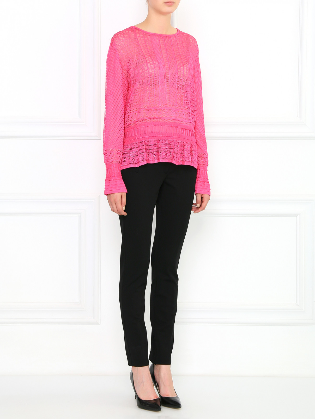 Кружевная блуза на кулиске Lil Paris  –  Модель Общий вид  – Цвет:  Розовый