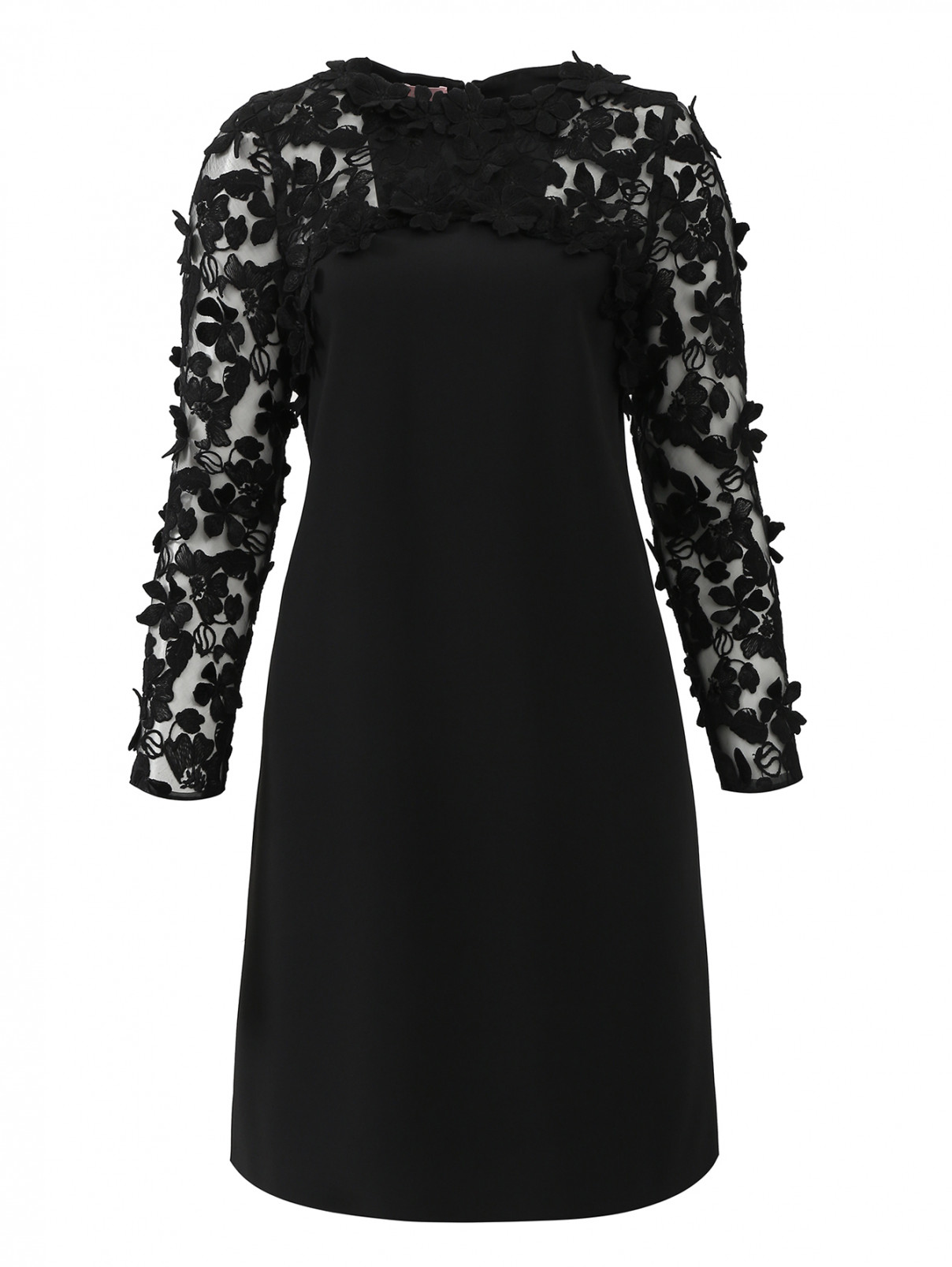 Платье-мини декорированное цветочным узором Giamba  –  Общий вид  – Цвет:  Черный