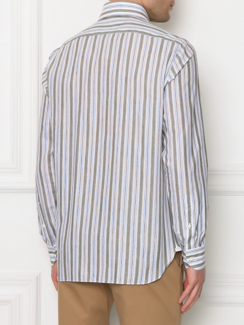 Рубашка из хлопка и льна с узором полоска Borrelli - МодельВерхНиз1