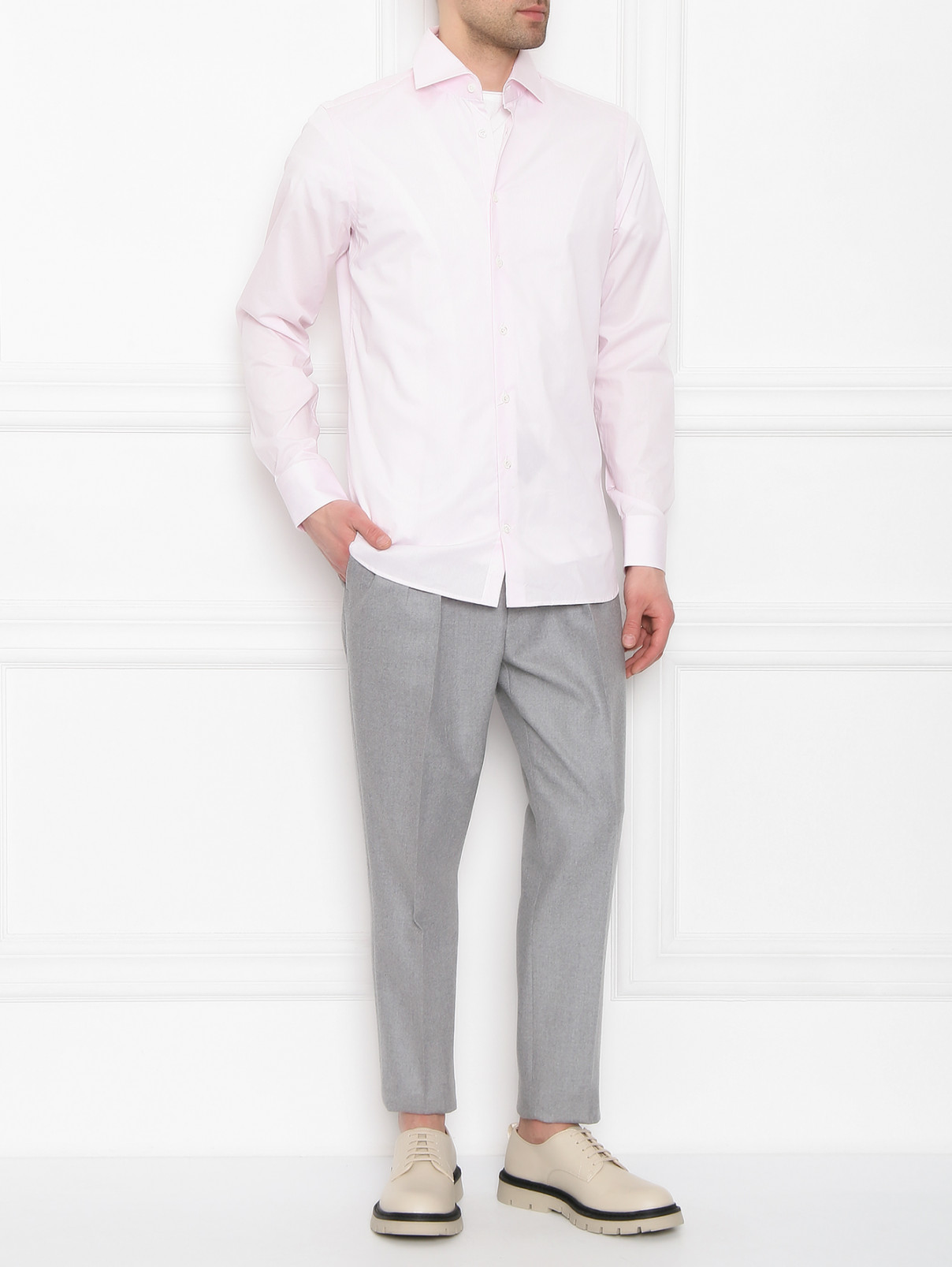 Рубашка из хлопка с узором "полоска" Van Laack  –  МодельОбщийВид  – Цвет:  Розовый
